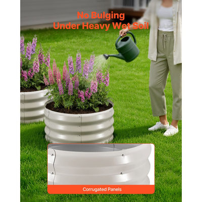 VEVOR 3 τεμάχια γαλβανισμένα υπερυψωμένα παρτέρια κήπου, 60 x 60 x 30 cm, Κιτ στρογγυλών μεταλλικών κουτιών γλάστρας εξωτερικού χώρου, υπερυψωμένα κουτιά κήπου χωρίς πάτο με γάντια, Alu-Zinc, για φύτευση λουλουδιών λαχανικών βοτάνων, μπεζ