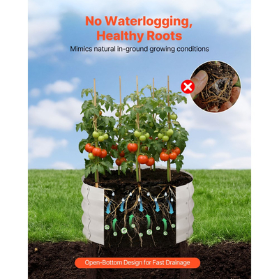 VEVOR 3 τεμάχια γαλβανισμένα υπερυψωμένα παρτέρια κήπου, 60 x 60 x 30 cm, Κιτ στρογγυλών μεταλλικών κουτιών γλάστρας εξωτερικού χώρου, υπερυψωμένα κουτιά κήπου χωρίς πάτο με γάντια, Alu-Zinc, για φύτευση λουλουδιών λαχανικών βοτάνων, μπεζ