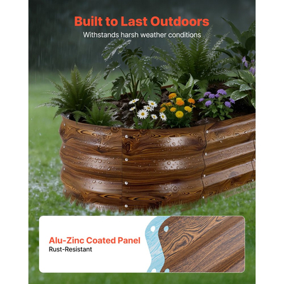 VEVOR 2 τεμάχια γαλβανισμένα υπερυψωμένα παρτέρια κήπου, 1200 x 600 x 300 mm, Κιτ οβάλ μεταλλικών κουτιών γλάστρας εξωτερικού χώρου, Κουτί κήπου χωρίς πάτο με γάντια, Alu-Zinc, για φύτευση λουλουδιών και λαχανικών, με βαθύ κόκκο ξύλου