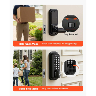 Μηχανική κλειδαριά εισόδου χωρίς κλειδί VEVOR, αναβάθμιση κωδικού 2.0, κωδικός 4-7 ψηφίων, μηχανικό πληκτρολόγιο με συνδυασμό κουμπιών μονής όψης, αυτόματο κλείδωμα, για πύλες κήπου, εσωτερικού ή εξωτερικού χώρου, μαύρο