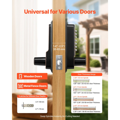 Μηχανική κλειδαριά εισόδου χωρίς κλειδί VEVOR, αναβάθμιση κωδικού 2.0, κωδικός 4-7 ψηφίων, κλειδαριά πόρτας με πληκτρολόγιο μονής όψης και λαβή, αυτόματο κλείδωμα, για εσωτερικό ή εξωτερικό χώρο, μπρούντζος με τριβή λαδιού