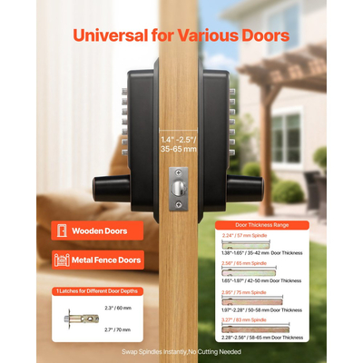 Μηχανική κλειδαριά εισόδου χωρίς κλειδί VEVOR, αναβάθμιση κωδικού 2.0, κωδικός 4-7 ψηφίων, κλειδαριά πόρτας με πληκτρολόγιο διπλής όψης με συνδυασμό κουμπιών και λαβή, αυτόματο κλείδωμα, για εσωτερικό ή εξωτερικό χώρο, μπρούντζος με λάδωμα