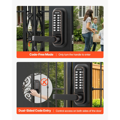 Μηχανική κλειδαριά εισόδου χωρίς κλειδί VEVOR, αναβάθμιση κωδικού 2.0, κωδικός 4-7 ψηφίων, κλειδαριά πόρτας με πληκτρολόγιο διπλής όψης με συνδυασμό κουμπιών και λαβή, αυτόματο κλείδωμα, για εσωτερικό ή εξωτερικό χώρο, μπρούντζος με λάδωμα