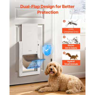 Πόρτα για κατοικίδια VEVOR, μεσαία, με διπλά μαγνητικά πτερύγια και μεταλλικό πλαίσιο, Ανθεκτική και ανθεκτική στις καιρικές συνθήκες πόρτα σκύλου για εσωτερικές και εξωτερικές πόρτες, εύκολη εγκατάσταση, εύκολη πρόσβαση μέσα και έξω για σκύλους, λευκή