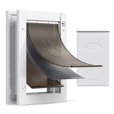 Πόρτα για κατοικίδια VEVOR, μεσαία, με τρία μαγνητικά πτερύγια και μεταλλικό πλαίσιο, Ανθεκτική και ανθεκτική στις καιρικές συνθήκες πόρτα σκύλου για εσωτερικές και εξωτερικές πόρτες, εύκολη εγκατάσταση, εύκολη πρόσβαση μέσα και έξω για σκύλους, λευκή
