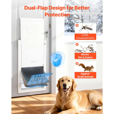 Πόρτα για κατοικίδια VEVOR, πολύ μεγάλη, με τρία μαγνητικά πτερύγια και μεταλλικό πλαίσιο, ισχυρή και ανθεκτική στις καιρικές συνθήκες πόρτα σκύλου για εσωτερικές και εξωτερικές πόρτες, εύκολη εγκατάσταση, εύκολη πρόσβαση μέσα και έξω για σκυλάκια, λευκή