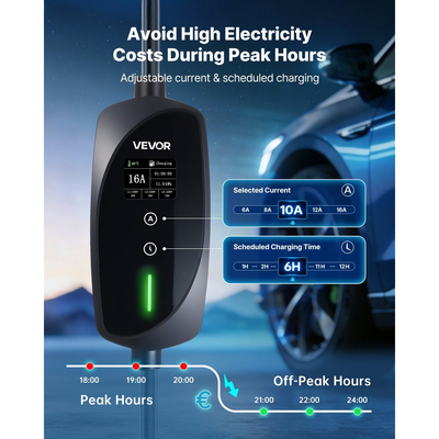 Φορητός επιτοίχιος φορτιστής VEVOR, 11 kW 16A, Φορητός φορτιστής ηλεκτρικού οχήματος τύπου 2, Τριφασικός φορτιστής ηλεκτρικού οχήματος αυτοκινήτου με καλώδιο φόρτισης 8 μέτρων, βύσμα CEE16, οθόνη LCD, ρυθμιζόμενος σταθμός φόρτισης ηλεκτρικού οχήματος, κιβώτιο ελέγχου IP66