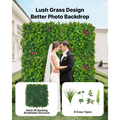 Τεχνητό τοίχο φυτών VEVOR, 12 τεμάχια τεχνητά πάνελ πυξαριού 50,8 x 50,8 cm, προστασία από τον ήλιο, φόντο πρασίνου, φράχτης προστασίας από τον ήλιο, οθόνη τοίχου με ψεύτικο γρασίδι για γάμο, εσωτερικός, εξωτερικός κήπος, αυλή