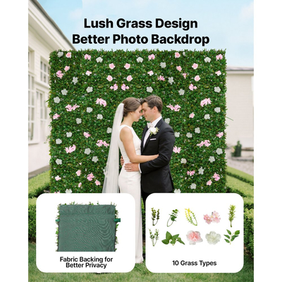 VEVOR Τεχνητό Πολυτελές Φόντο Τοίχου με Λουλούδια, 2 τεμάχια, Κάθε Πάνελ 61 x 243,8 cm, Υπέροχο Τρισδιάστατο Φόντο από Μεταξωτά Λουλούδια Φιλικό προς τα Κατοικίδια, Εύκολη Εγκατάσταση Πάνελ Τοίχου με Λουλούδια για Γάμο, Εκδήλωση, Πάρτι, Διακόσμηση Σπιτιού