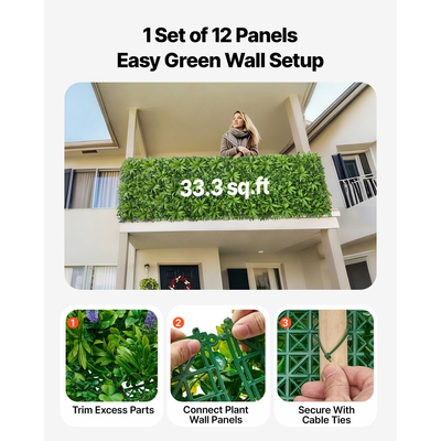 Τεχνητό τοίχο φυτών VEVOR, 101,6 x 304,8 cm Τεχνητά πάνελ πυξαριού, προστασία από τον ήλιο, φόντο πρασίνου, φράχτης προστασίας από τον ήλιο, ψεύτικο γρασίδι για γάμο, εσωτερικό, εξωτερικό κήπο, αυλή