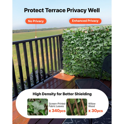 VEVOR Επεκτεινόμενη οθόνη απορρήτου φράχτη, επεκτεινόμενος τεχνητός τοίχος φυτών 63,5 x 320 cm, ρεαλιστικό πάνελ τεχνητού κισσού με 50 φερμουάρ, διακοσμητικοί φράχτες φόντου με τεχνητό πράσινο για μπαλκόνι, βεράντα και εξωτερικό χώρο