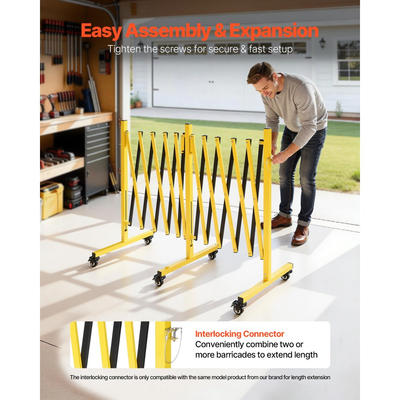 Διπλά επεκτάσιμα οδοφράγματα VEVOR, βιομηχανικά φράγματα ασφαλείας 5,46 μ., εύκαμπτο κινητό οδοφράγμα με τροχούς κλειδώματος, φορητή πτυσσόμενη πύλη ασφαλείας μεταλλική περίφραξη κυκλοφορίας για ανελκυστήρα αποθήκης δρόμου