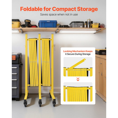 Διπλά επεκτάσιμα οδοφράγματα VEVOR, βιομηχανικά φράγματα ασφαλείας 5,46 μ., εύκαμπτο κινητό οδοφράγμα με τροχούς κλειδώματος, φορητή πτυσσόμενη πύλη ασφαλείας μεταλλική περίφραξη κυκλοφορίας για ανελκυστήρα αποθήκης δρόμου