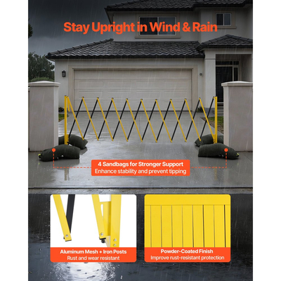 Βιομηχανικό επεκτάσιμο οδοφράγμα VEVOR, επεκτάσιμο φράγμα ασφαλείας 3,94 μ., εύκαμπτο κινητό οδοφράγμα με τροχούς κλειδώματος, φορητός πτυσσόμενος φράκτης ασφαλείας για ασανσέρ αποθήκης δρόμου