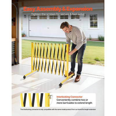 Βιομηχανικό επεκτάσιμο οδοφράγμα VEVOR, επεκτάσιμο φράγμα ασφαλείας 3,94 μ., εύκαμπτο κινητό οδοφράγμα με τροχούς κλειδώματος, φορητός πτυσσόμενος φράκτης ασφαλείας για ασανσέρ αποθήκης δρόμου