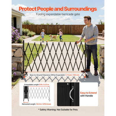 Επεκτάσιμο οδοφράγμα VEVOR, επεκτάσιμο στηθαίο ασφαλείας 3,37 μ., εύκαμπτο κινητό οδοφράγμα με ροδάκια κλειδώματος, φορητή πτυσσόμενη μεταλλική περίφραξη ασφαλείας για σκάλα κήπου και βεράντας