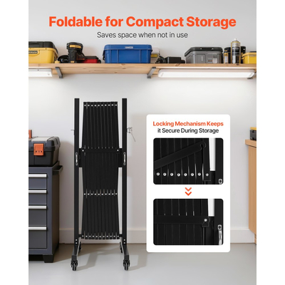 Επεκτάσιμο οδοφράγμα VEVOR, επεκτάσιμο στηθαίο ασφαλείας 3,37 μ., εύκαμπτο κινητό οδοφράγμα με ροδάκια κλειδώματος, φορητή πτυσσόμενη μεταλλική περίφραξη ασφαλείας για σκάλα κήπου και βεράντας