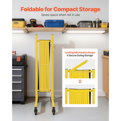 Βιομηχανικό επεκτάσιμο οδοφράγμα VEVOR, επεκτάσιμο φράγμα ασφαλείας 3,82 μ., εύκαμπτο κινητό οδοφράγμα με τροχούς κλειδώματος, φορητός πτυσσόμενος φράκτης ασφαλείας για ασανσέρ αποθήκης δρόμου