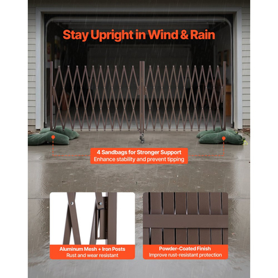 Διπλά επεκτάσιμα οδοφράγματα VEVOR, επεκτάσιμο φράγμα ασφαλείας 8,18 m, περιστρεφόμενο κινητό οδοφράγμα 0-180° με ροδάκια κλειδώματος, φορητή πτυσσόμενη πύλη ασφαλείας για κλιμακοστάσιο κήπου και βεράντας