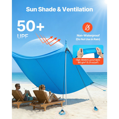 Σκηνή παραλίας VEVOR, προστασία από τον ήλιο UPF50+, ύψος 2 μ., 3 x 3 μ., εύκολα αναδιπλούμενο στέγαστρο παραλίας με 8 σακούλες άμμου, ράβδους σταθερότητας, φτυάρια άμμου, φορητή σκιά για οικογενειακές εξόδους, κάμπινγκ, ψάρεμα
