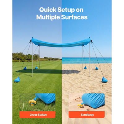 Σκηνή παραλίας VEVOR, προστασία από τον ήλιο UPF50+, ύψος 2 μ., 3 x 3 μ., εύκολα αναδιπλούμενο στέγαστρο παραλίας με 8 σακούλες άμμου, ράβδους σταθερότητας, φτυάρια άμμου, φορητή σκιά για οικογενειακές εξόδους, κάμπινγκ, ψάρεμα