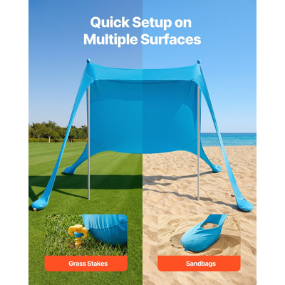 Σκηνή παραλίας VEVOR, αντηλιακή προστασία UPF50+, ύψος 2 μ., 2,3 x 2,3 μ., εύκολα αναδιπλούμενο τέντα παραλίας με σακούλες άμμου, μπατόν σταθερότητας, φτυάρια άμμου, φορητή σκίαση για οικογενειακές εξόδους, κάμπινγκ, ψάρεμα