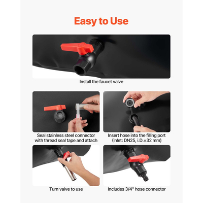 Κύστη αποθήκευσης νερού VEVOR, φορητή και πτυσσόμενη τσάντα αποθήκευσης νερού 330L, ανθεκτική στη φθορά τσάντα μαλακού νερού από PVC 1000D, στεγανά δοχεία δεξαμενών κάμπινγκ για άρδευση κήπου, χρήση έκτακτης ανάγκης για τροχόσπιτα, μαύρο