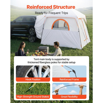 Μεγάλη σκηνή SUV VEVOR για 6 άτομα, σκηνή SUV με πίσω πόρτα 3,05 x 2,74m 3 εποχών με αεριζόμενες πόρτες και παράθυρα με πλέγμα, αδιάβροχες σκηνές αυτοκινήτου διπλής χρήσης PU2000mm για υπαίθρια κατασκήνωση, πεζοπορία