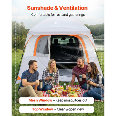 Μεγάλη σκηνή SUV VEVOR για 6 άτομα, σκηνή SUV με πίσω πόρτα 3,05 x 2,74m 3 εποχών με αεριζόμενες πόρτες και παράθυρα με πλέγμα, αδιάβροχες σκηνές αυτοκινήτου διπλής χρήσης PU2000mm για υπαίθρια κατασκήνωση, πεζοπορία