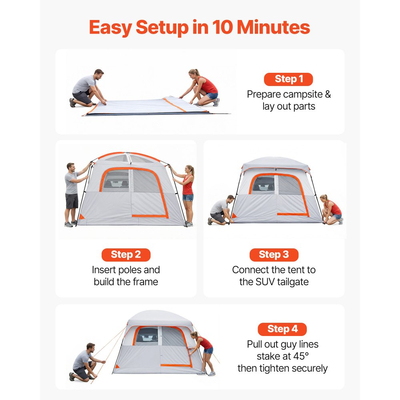 Μεγάλη σκηνή SUV VEVOR για 6 άτομα, σκηνή SUV με πίσω πόρτα 3,05 x 2,74m 3 εποχών με αεριζόμενες πόρτες και παράθυρα με πλέγμα, αδιάβροχες σκηνές αυτοκινήτου διπλής χρήσης PU2000mm για υπαίθρια κατασκήνωση, πεζοπορία