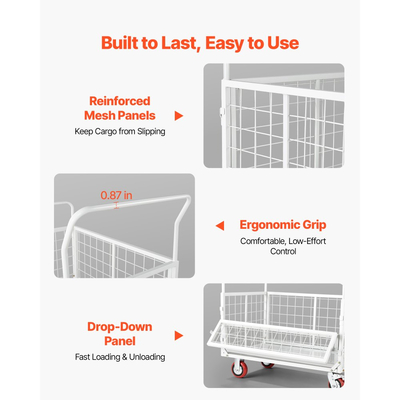 Καρότσι πλατφόρμας VEVOR με κλουβί, χωρητικότητα 907,18 kg, πτυσσόμενο καρότσι 6 σε 1 με περιστρεφόμενους τροχούς, βαρέως τύπου χειροκίνητο καρότσι, πολυλειτουργικό καρότσι ώθησης, για πλυντήριο παντοπωλείων, 1130 x 675 x 1070 mm