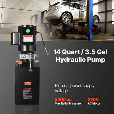 Υδραυλική μονάδα ισχύος VEVOR 14 L, αντλία ρυμούλκησης απλής ενέργειας από χάλυβα, μέγιστη πίεση εκτόνωσης 22 MPa και ρυθμός ροής 6,3 L/min, υδραυλική αντλία 220-240V με μεταλλική δεξαμενή για ανύψωση ρυμούλκας και αυτοκινήτου