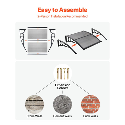 Τέντες VEVOR για Πόρτα Είσοδο, 38 x 40 ίντσες, Τέντες Εξωτερικής Μπροστινής Πόρτας-Παραθύρου με Αποχέτευση & Βάση ABS, Προστασία από Βροχή, Χιόνι, Αντηλιακή Προστασία, Προεξέχον Πολυανθρακικό Στέγαστρο Πόρτας για Βεράντα, Καπνιστό Γκρι