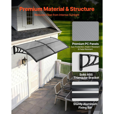 Τέντες VEVOR για Πόρτα Είσοδο, 38 x 78 ίντσες, Τέντες Εξωτερικού Παραθύρου με Αποχέτευση & Βάση ABS, Προστασία από Βροχή, Χιόνι, Αντηλιακή Προστασία, Πολυανθρακικό Στέγαστρο Πόρτας για Βεράντα, Καπνιστό Γκρι