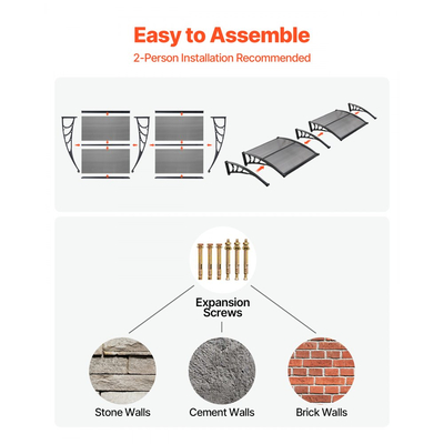 Τέντες VEVOR για Πόρτα Είσοδο, 38 x 78 ίντσες, Τέντες Εξωτερικού Παραθύρου με Αποχέτευση & Βάση ABS, Προστασία από Βροχή, Χιόνι, Αντηλιακή Προστασία, Πολυανθρακικό Στέγαστρο Πόρτας για Βεράντα, Καπνιστό Γκρι