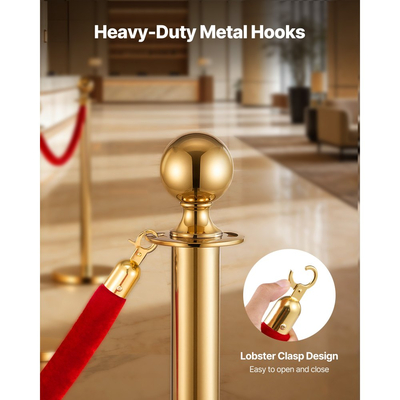 VEVOR 2 τεμάχια σχοινιά από κόκκινο βελούδο για ορθοστάτες, σχοινιά από κόκκινο βελούδο για ορθοστάτες ελέγχου πλήθους 1,5 μ. με χρυσά γάντζους, σχοινί χαλιού για φράγμα ουράς μετά την ουρά για εκδηλώσεις με χαλιά, κινηματογράφους, μεγάλα εγκαίνια, ξενοδοχεία, πάρτι