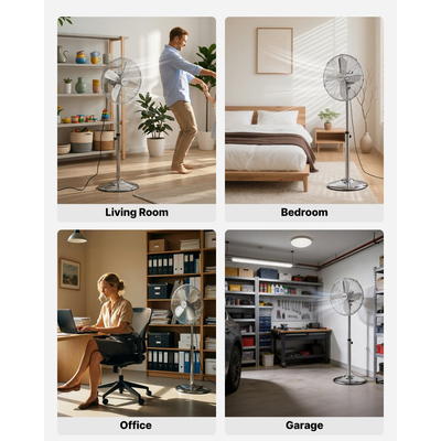 Ανεμιστήρας δαπέδου υψηλής ταχύτητας VEVOR 40 cm, βιομηχανικός ανεμιστήρας δαπέδου 1450 CFM με λαβή, ταλάντωση 75°, ρυθμιζόμενο ύψος 3 ταχυτήτων, μεταλλικός, κατασκευασμένος για επαγγελματικούς χώρους, γκαράζ, εργαστήριο, σπίτι, ασημί