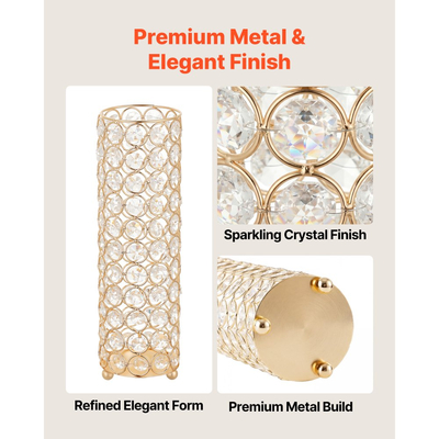 VEVOR 16 τεμάχια κρυστάλλινο βάζο γάμου με λουλούδια, κεντρικά διακοσμητικά τραπεζιού λουλουδιών ύψους 26 cm, κρυστάλλινα κυλινδρικά βάζα δεξιώσεων εύκολη εγκατάσταση, ευέλικτη βάση για διακόσμηση σπιτιού για πάρτι και εκδηλώσεις, χρυσό