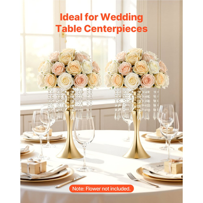 Βάζο γάμου VEVOR 20 τεμαχίων, κεντρικά διακοσμητικά τραπεζιού λουλουδιών ύψους 33,5 cm, κρυστάλλινα βάζα δεξιώσεων εύκολης εγκατάστασης, επιμεταλλωμένο φινίρισμα, ευέλικτη βάση για διακόσμηση σπιτιού για πάρτι, χρυσό