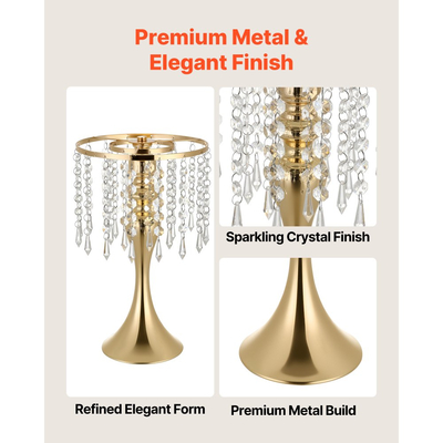 Βάζο γάμου VEVOR 20 τεμαχίων, κεντρικά διακοσμητικά τραπεζιού λουλουδιών ύψους 33,5 cm, κρυστάλλινα βάζα δεξιώσεων εύκολης εγκατάστασης, επιμεταλλωμένο φινίρισμα, ευέλικτη βάση για διακόσμηση σπιτιού για πάρτι, χρυσό