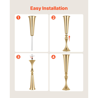 Βάζο λουλουδιών γάμου VEVOR 12 τεμαχίων, κεντρικά διακοσμητικά τραπεζιού με λουλούδια τρομπέτας ύψους 55 cm, βάζα δεξιώσεων εύκολης εγκατάστασης, ηλεκτρολυτικά επιμεταλλωμένη ευέλικτη βάση για πάρτι, διακόσμηση σπιτιού, δεξίωση, χρυσό