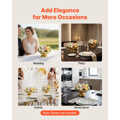Βάζο λουλουδιών γάμου VEVOR 10 τεμαχίων, κεντρικά διακοσμητικά μίνι λουλουδιών ύψους 12 cm, μικρό διακοσμητικό μπολ με λουλούδια, εύκολη εγκατάσταση, ευέλικτη βάση για πάρτι, διακόσμηση σπιτιού, δεξίωση, χρυσό