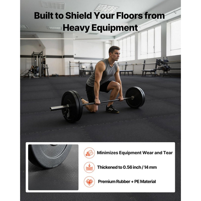 Χαλί άσκησης παζλ VEVOR, 12 τεμάχια χαλάκια γυμναστικής, 610 x 610 x 14 mm, Σετ χαλιών γυμναστικής από αφρό EVA υψηλής πυκνότητας, μαλακά πλακάκια από καουτσούκ που αλληλοσυνδέονται, προστατευτική επένδυση δαπέδου για σπίτι, γυμναστήριο, γραφείο, μαύρο