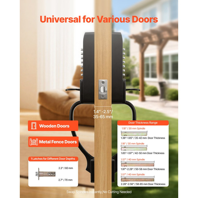 Μηχανική κλειδαριά εισόδου χωρίς κλειδί VEVOR, αναβάθμιση κωδικού 2.0, κωδικός 4-7 ψηφίων, κλειδαριά πόρτας με πληκτρολόγιο διπλής όψης με συνδυασμό κουμπιών και λαβή έλξης, αυτόματο κλείδωμα, για πύλες κήπου, εσωτερικού ή εξωτερικού χώρου