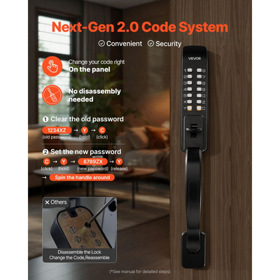 Μηχανική κλειδαριά εισόδου χωρίς κλειδί VEVOR, αναβάθμιση κωδικού 2.0, κωδικός 4-7 ψηφίων, κλειδαριά πόρτας με πληκτρολόγιο διπλής όψης με συνδυασμό κουμπιών και λαβή έλξης, αυτόματο κλείδωμα, για πύλες κήπου, εσωτερικού ή εξωτερικού χώρου
