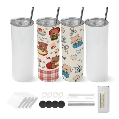 Ποτήρια εξάχνωσης VEVOR, συσκευασία των 4, Λεπτά ίσια ποτήρια 591 mL χύμα, Κύπελλα εξάχνωσης από ανοξείδωτο ατσάλι με καπάκια και καλαμάκια, διπλό τοίχωμα με μόνωση, για εξατομικευμένη προσαρμογή DIY