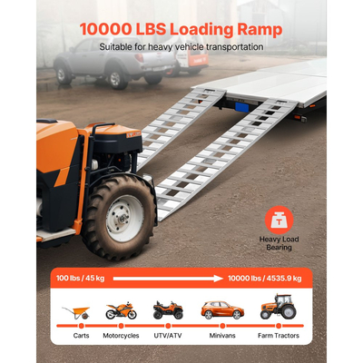 Ράμπες Φόρτωσης VEVOR, 2 τεμάχια 2745 x 380 mm, Σετ ράμπας ρυμούλκησης από ανθεκτικό αλουμίνιο και βαρέως τύπου με αντιολισθητικές πλάκες, Συνδυασμένη χωρητικότητα 4535,9 kg, για καρότσια, γεωργικά τρακτέρ, ATV, χλοοκοπτικά, μοτοσικλέτες