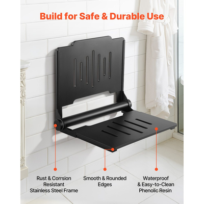 Πτυσσόμενο κάθισμα ντους VEVOR για τοποθέτηση στον τοίχο, πτυσσόμενος πάγκος ντους 452 mm με υποστηρικτική πλάτη, πλαστικό πτυσσόμενο κάθισμα διαδρόμου μπάνιου με πλαίσιο από ανοξείδωτο ατσάλι για ενήλικες και ηλικιωμένους, φόρτωση 180 kg