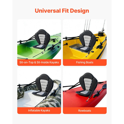 Κάθισμα καγιάκ VEVOR, 1 πακέτο πάχους 12 mm, Κάθισμα σανίδας γενικής χρήσης με στήριξη πλάτης, Μαλακό μαξιλάρι καθίσματος στην κορυφή με τσάντα αποθήκευσης και ρυθμιζόμενους ιμάντες για SUP, κανό, σκάφος ψαρέματος, φουσκωτό καγιάκ