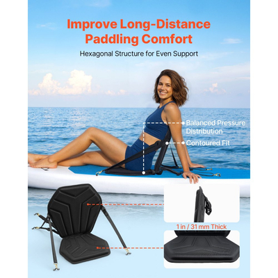 Κάθισμα καγιάκ VEVOR, 1 πακέτο πάχους 31 mm, Κάθισμα σανίδας γενικής χρήσης με υποστήριξη πλάτης, Εξαγωνικό μαλακό μαξιλάρι καθίσματος στην κορυφή με τσάντα αποθήκευσης και ρυθμιζόμενους ιμάντες για SUP, καγιάκ ψαρέματος/φουσκωτό